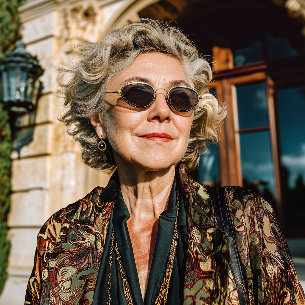 Eine Frau, die lächelnd am Eingang ihres Hauses steht | Quelle: Midjourney