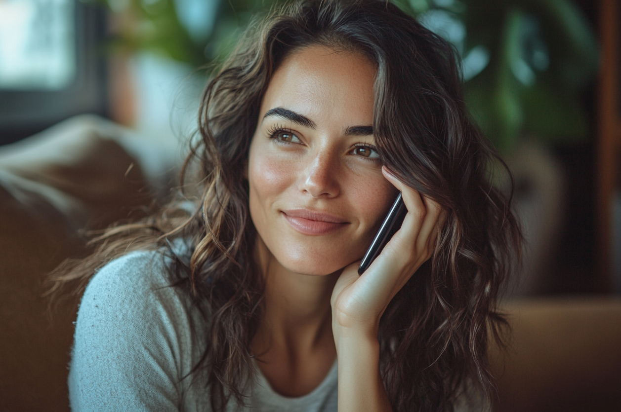 Eine lächelnde Frau bei einem Telefonat | Quelle: Midjourney