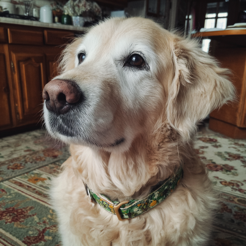 Eine Nahaufnahme eines Hundes in einer Küche | Quelle: Midjourney