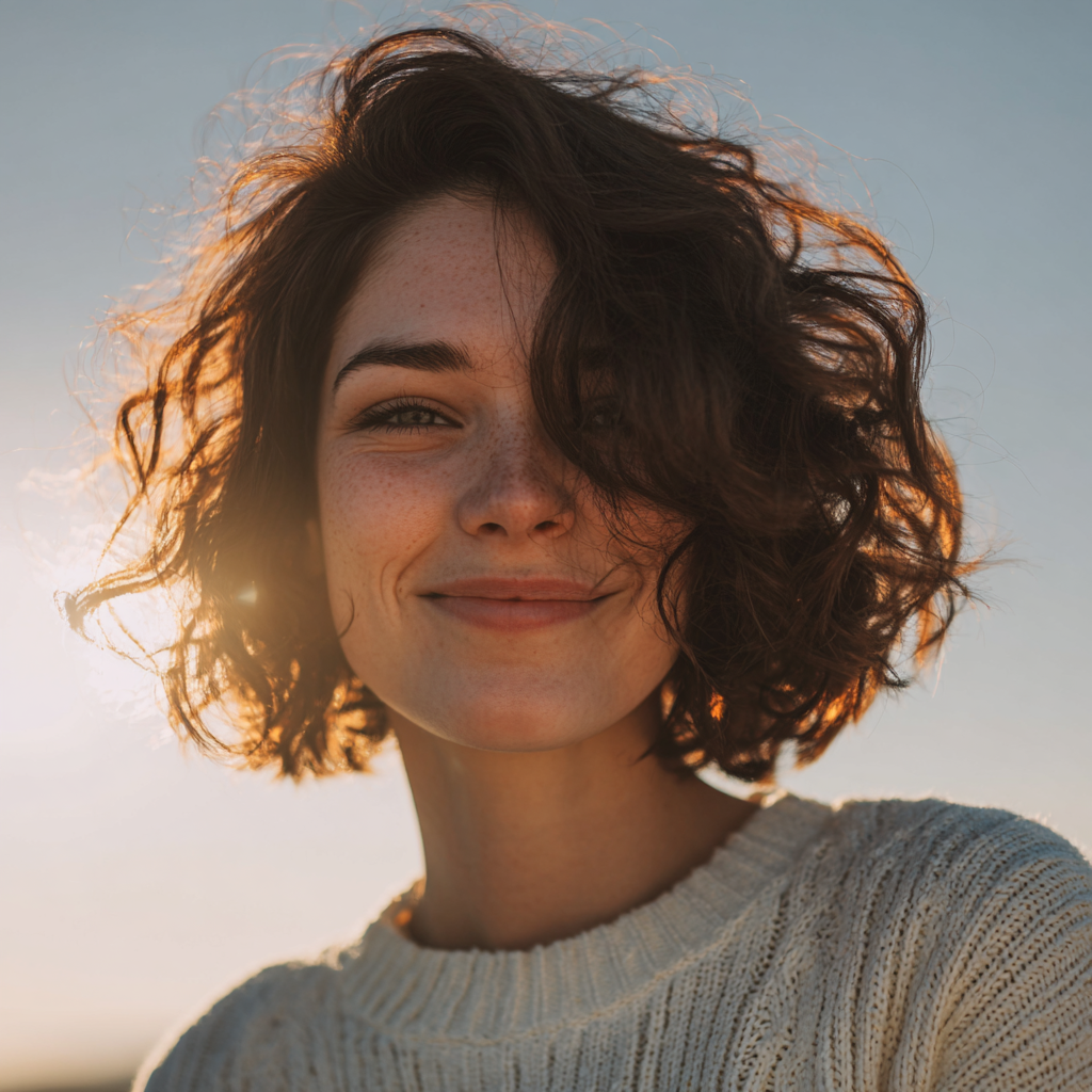 Eine lächelnde Frau, die draußen steht | Quelle: Midjourney