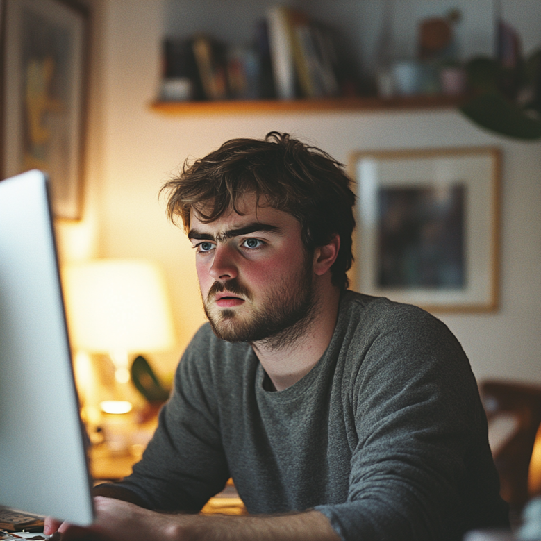 Ein schockierter Mann schaut auf seinen Computer | Quelle: Midjourney