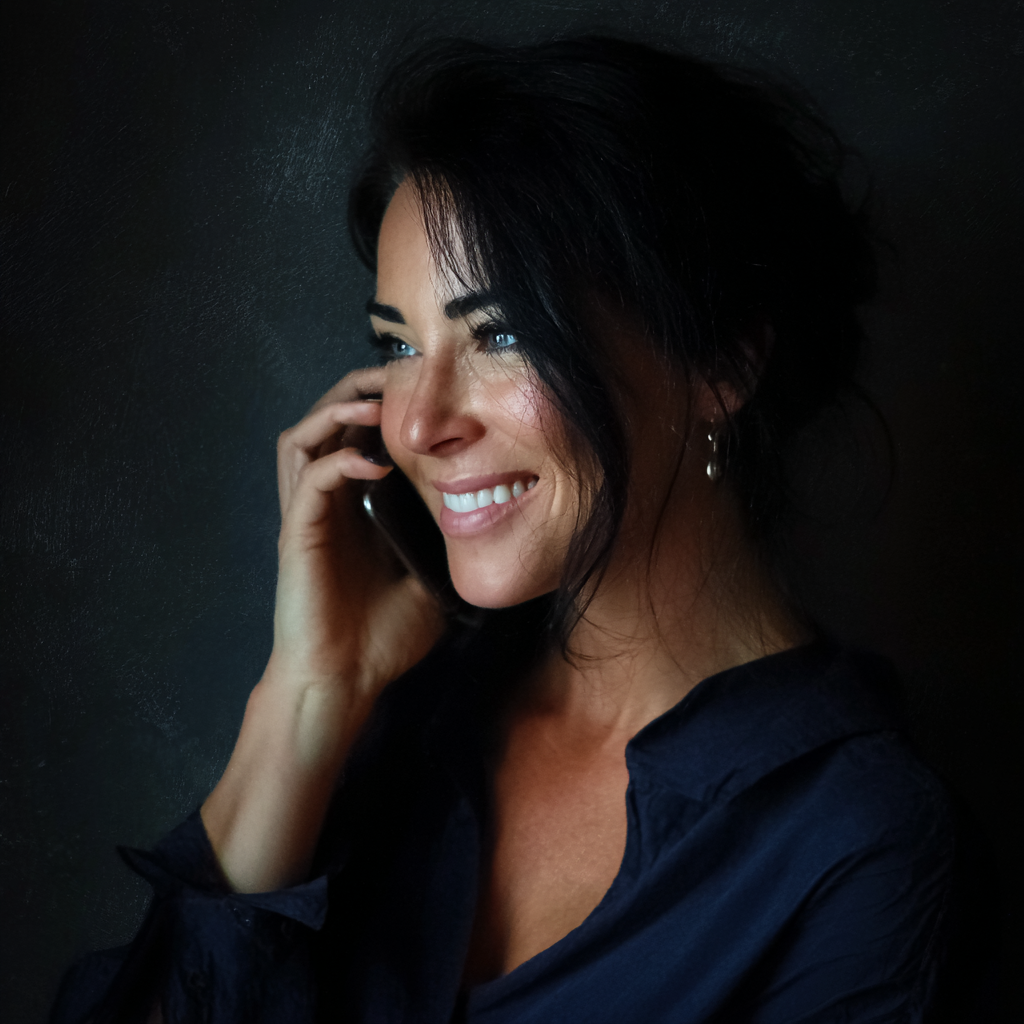 Eine lächelnde Frau, die am Telefon spricht | Quelle: Midjourney