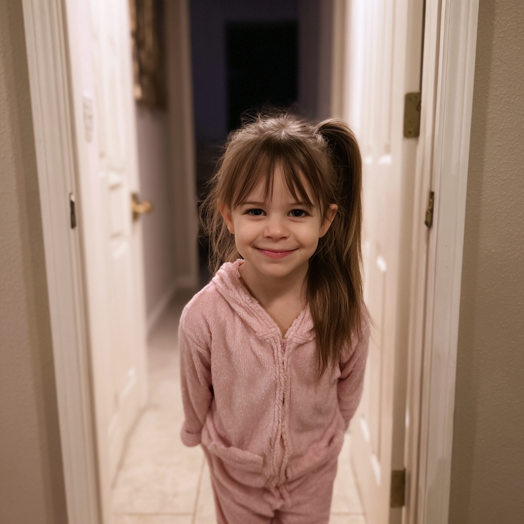 Ein kleines Mädchen in einem rosa Pyjama | Quelle: Midjourney