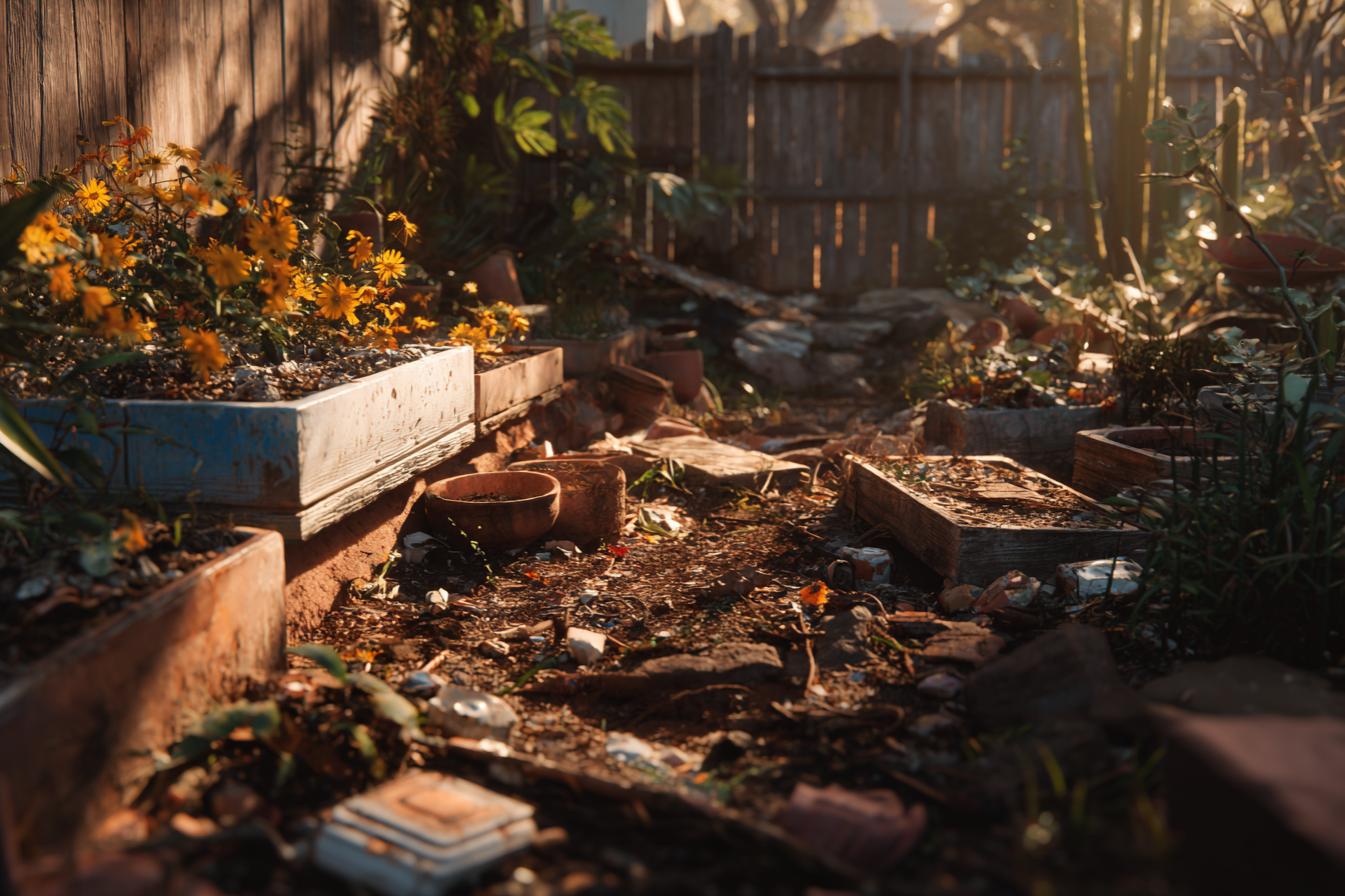 Ein zerstörter Hinterhof | Quelle: Midjourney