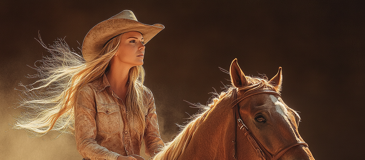 Eine Frau reitet auf einem Pferd | Midjourney