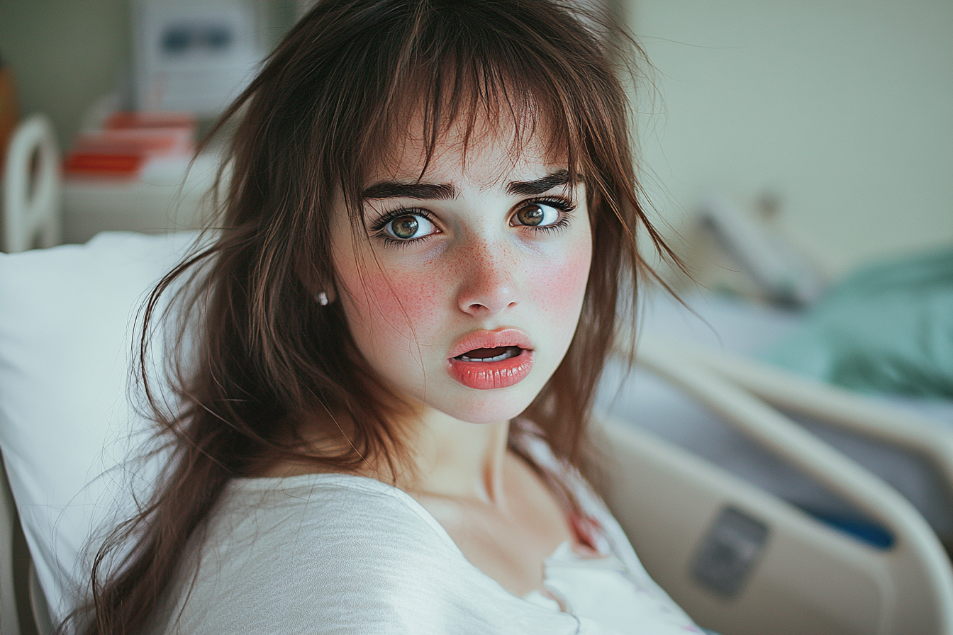 Eine müde aussehende Frau in einem Krankenhausbett | Quelle: Midjourney