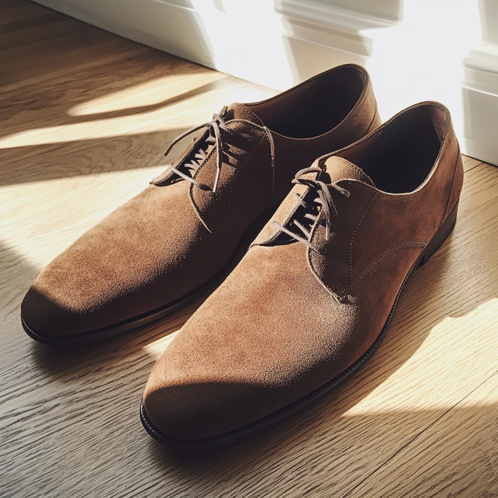Ein Paar braune Wildlederschuhe | Quelle: Midjourney