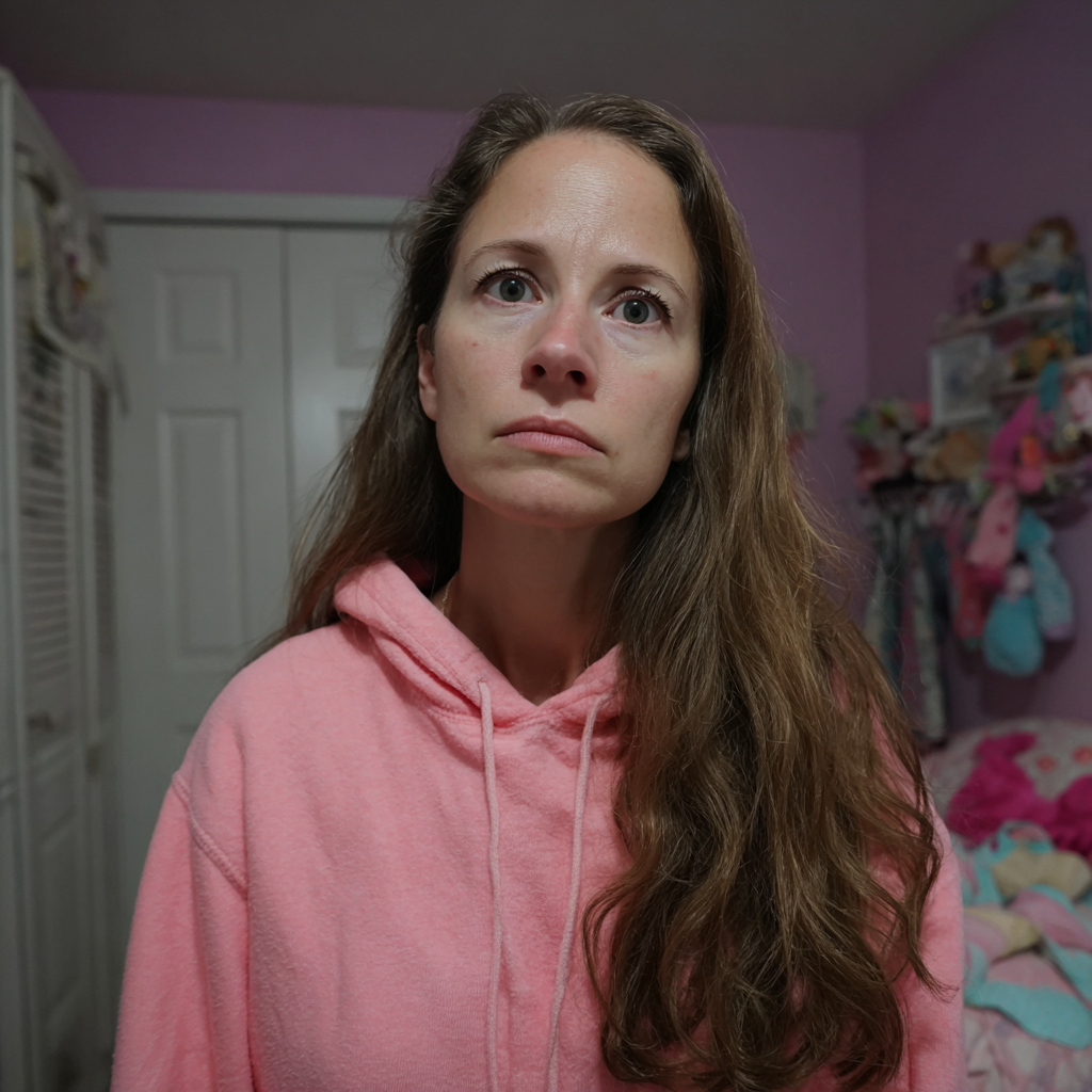 Eine besorgte Frau, die in einem Schlafzimmer steht | Quelle: Midjourney