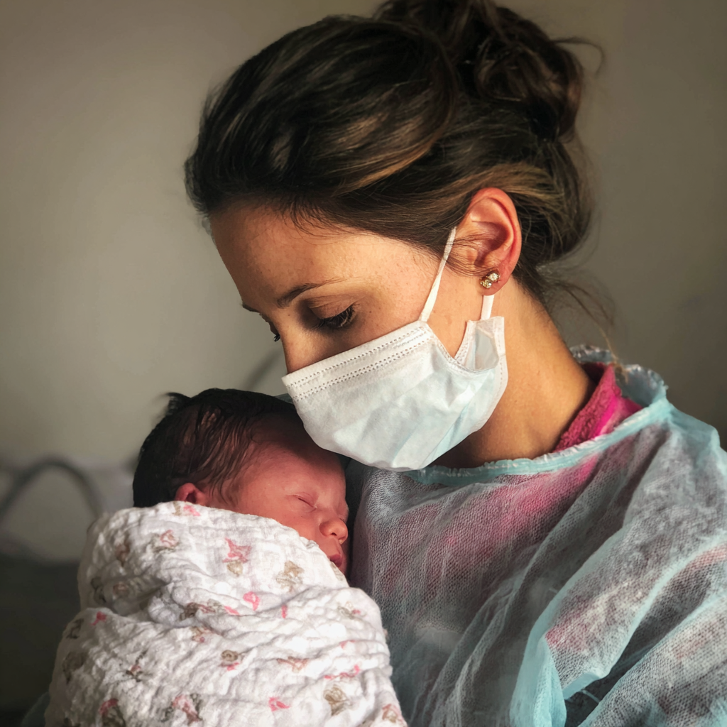 Eine Krankenschwester hält ein neugeborenes Baby | Quelle: Midjourney
