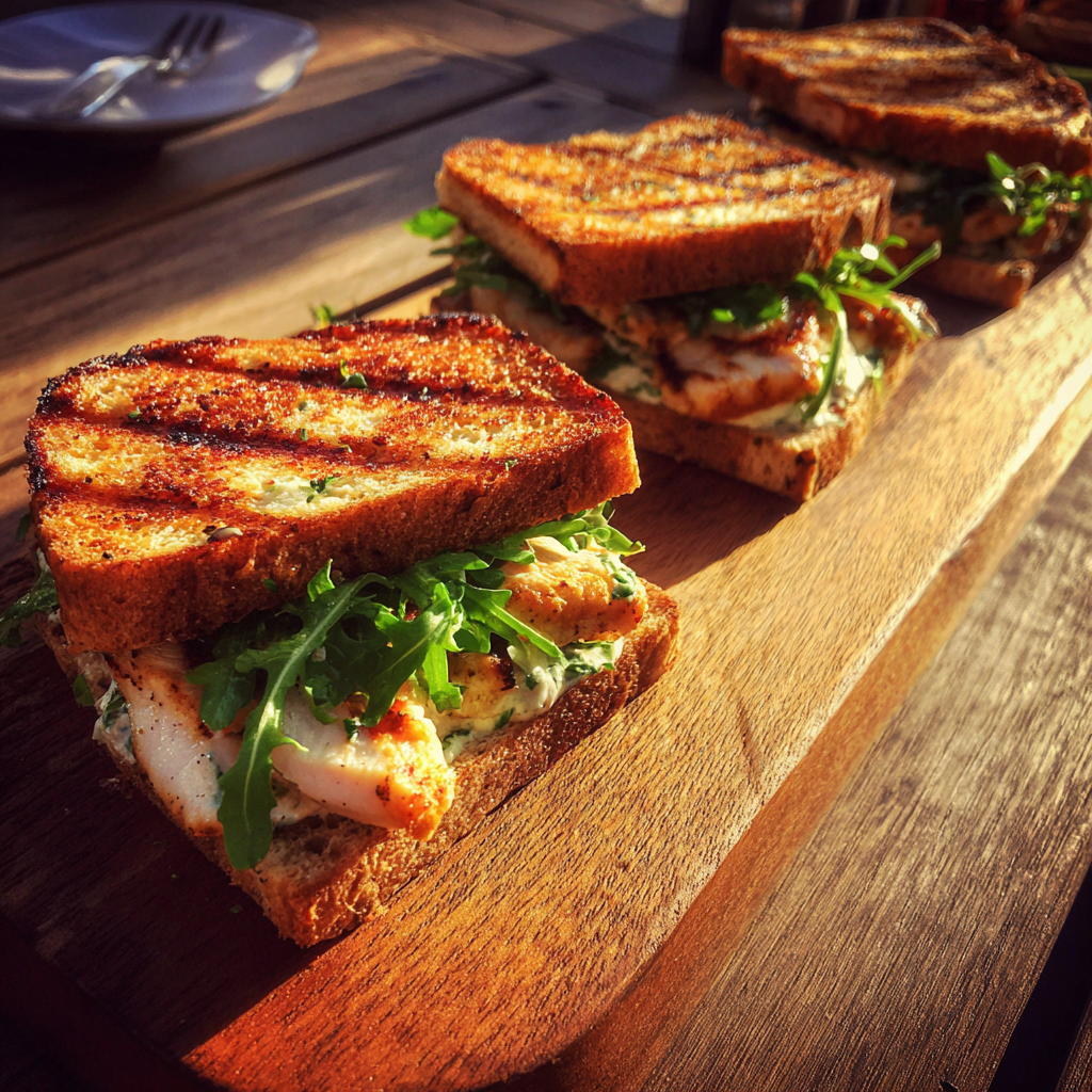 Getoastete Sandwiches auf einem Tisch | Quelle: Midjourney