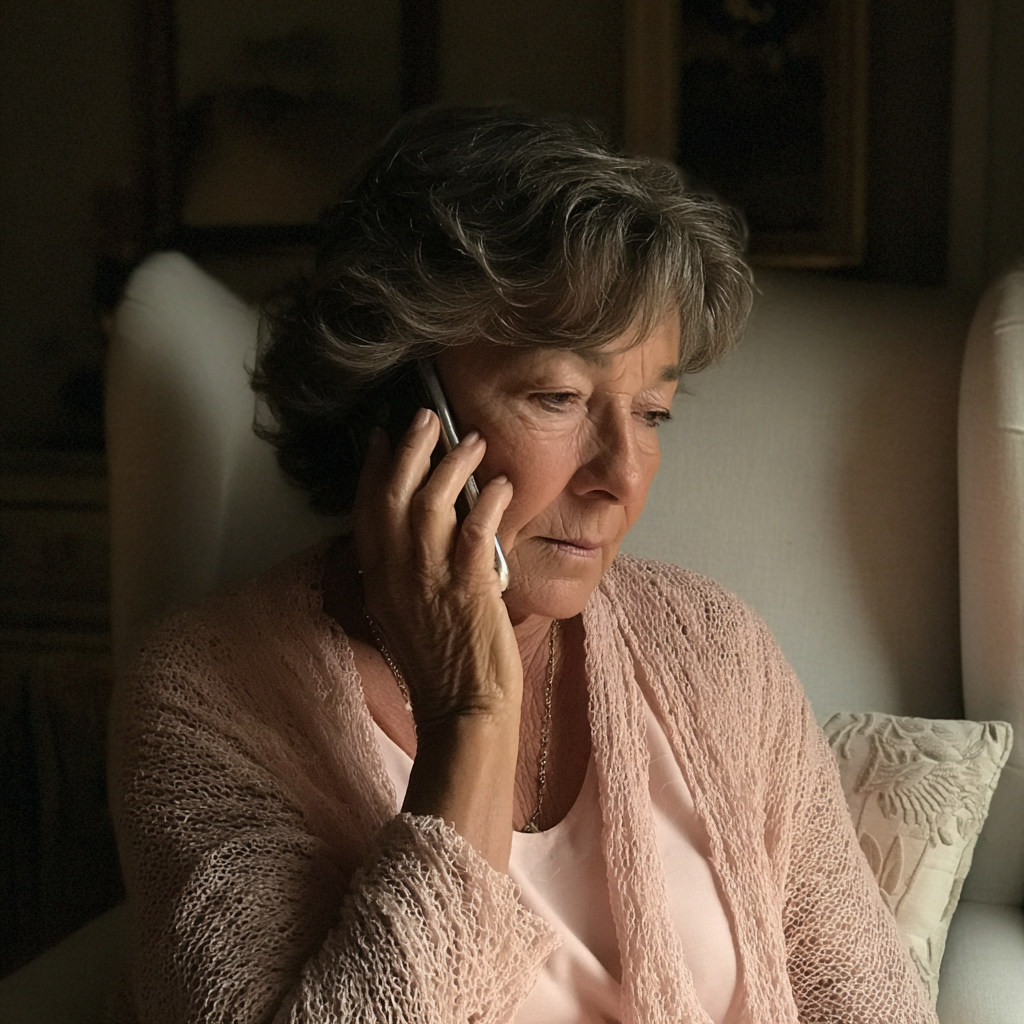 Eine ältere Frau spricht am Telefon | Quelle: Midjourney