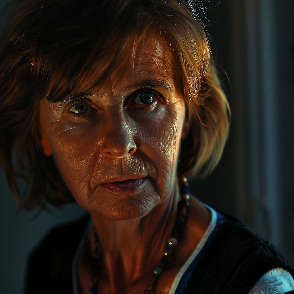 Eine Frau mit gebrochenem Herzen, die mit Tränen in den Augen aufschaut | Quelle: Midjourney