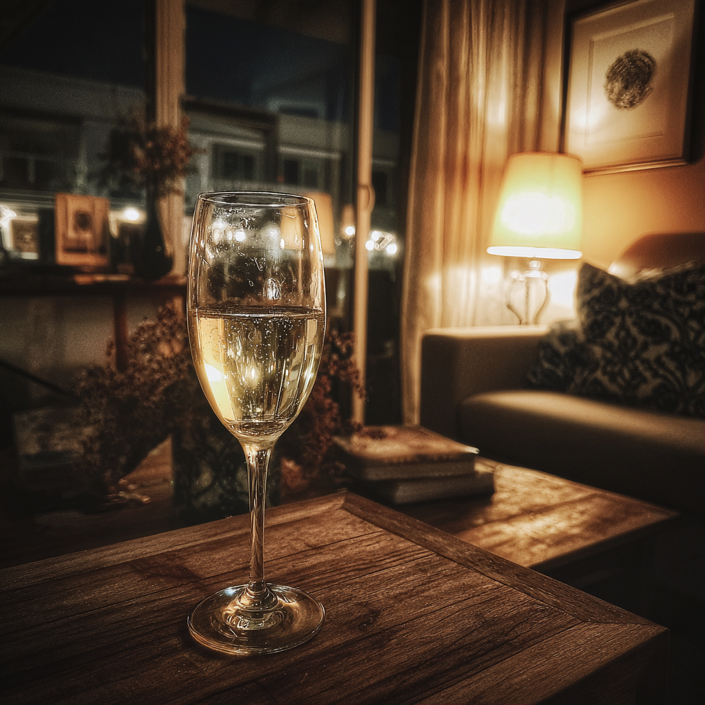 Ein Glas Prosecco auf einem Tisch | Quelle: Midjourney