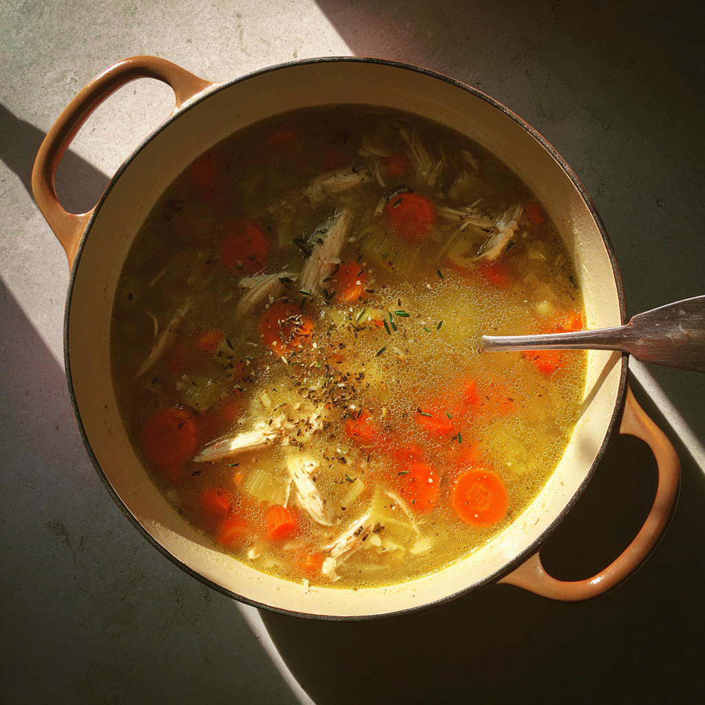 Ein Topf mit Hühnersuppe | Quelle: Midjourney