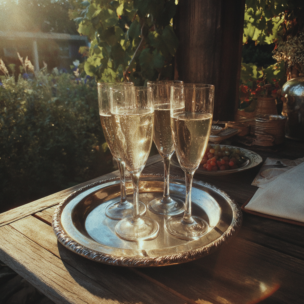 Gläser mit Champagner auf einem Tisch | Quelle: Midjourney