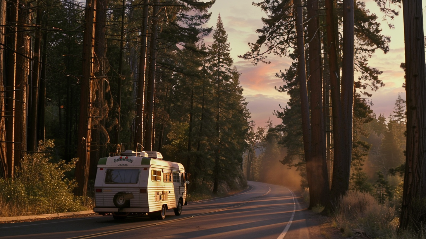 Altes Wohnmobil auf dem Waldweg | Quelle: Midjourney