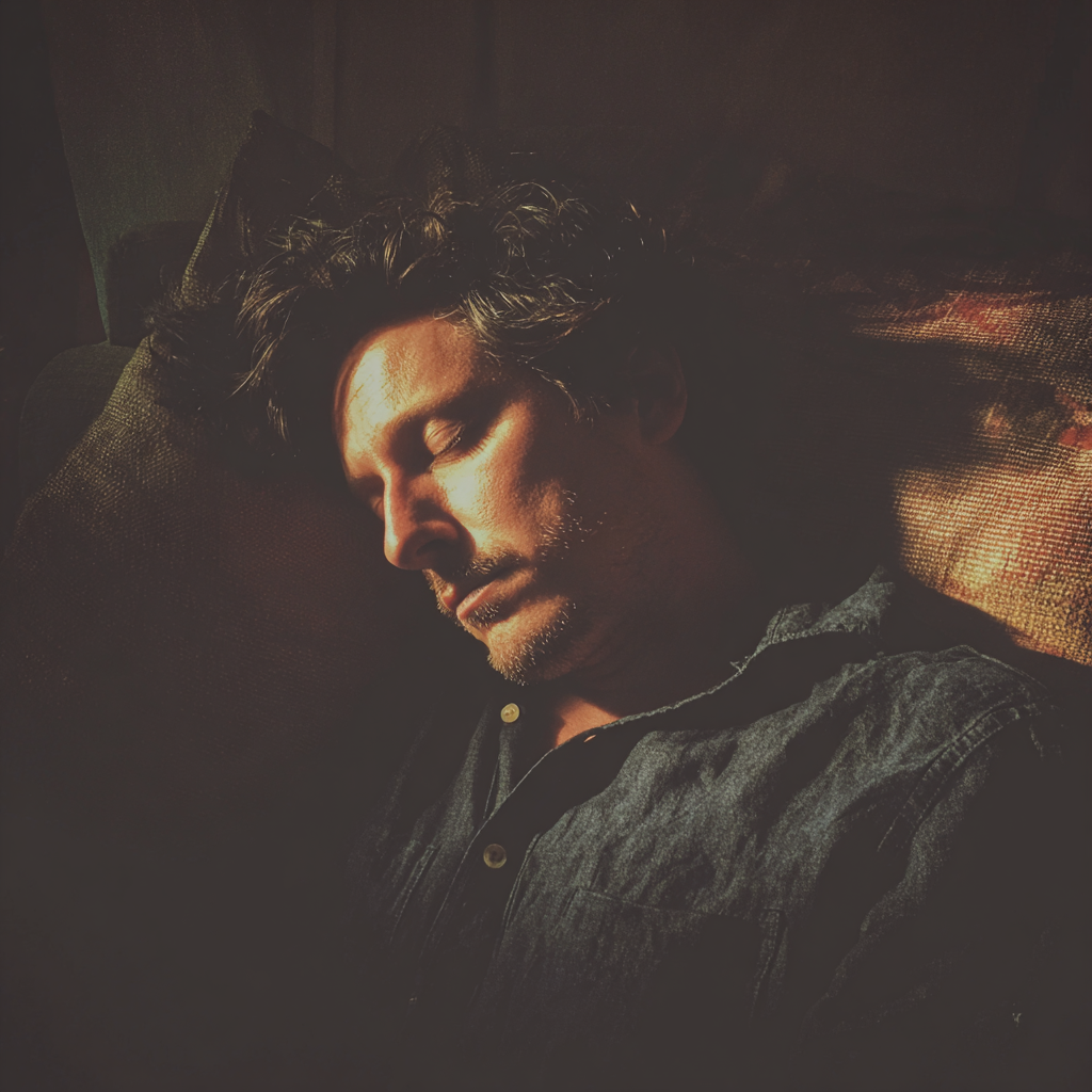 Ein Mann schläft auf einer Couch | Quelle: Midjourney