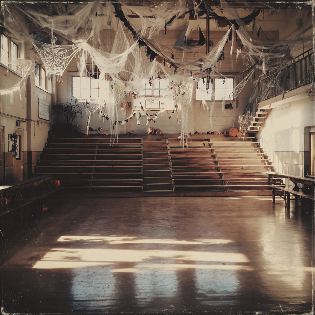 Tribüne in einer Schulhalle | Quelle: Midjourney