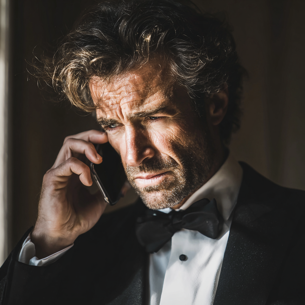 Ein stirnrunzelnder Mann, der am Telefon spricht | Quelle: Midjourney