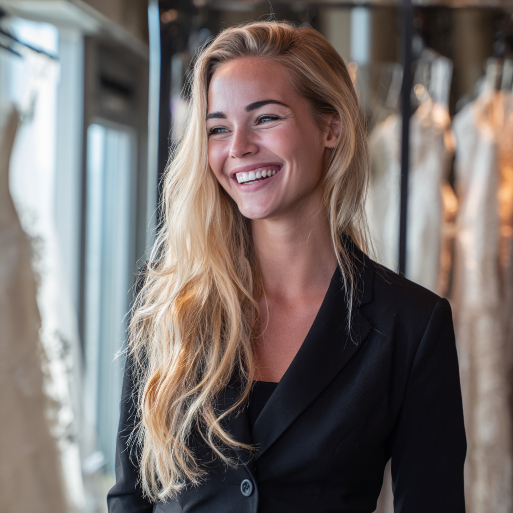 Eine amüsierte blonde Frau | Quelle: Midjourney