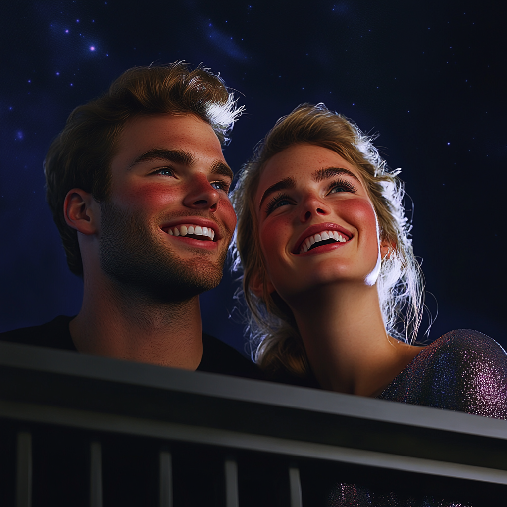 Ein glückliches Paar auf dem Balkon | Quelle: Midjourney