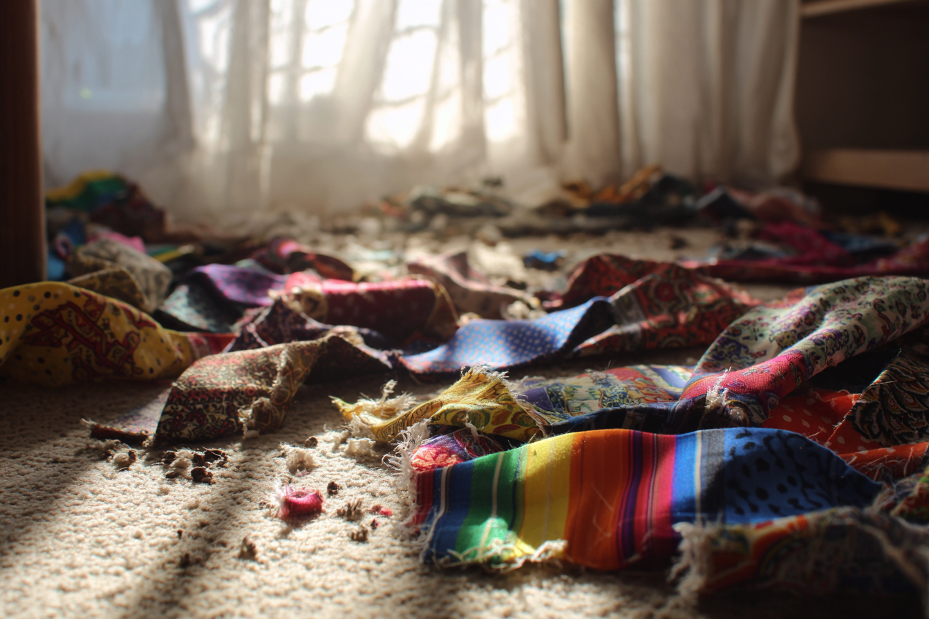 Zerrissene Krawatten auf dem Boden | Quelle: Midjourney