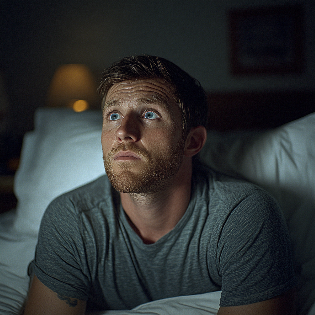 Ein verwirrter Mann im Bett | Quelle: Midjourney
