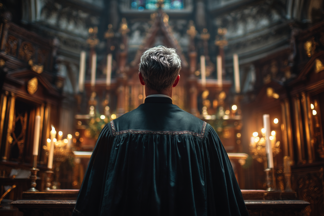 Eine Rückansicht eines Priesters | Quelle: Midjourney
