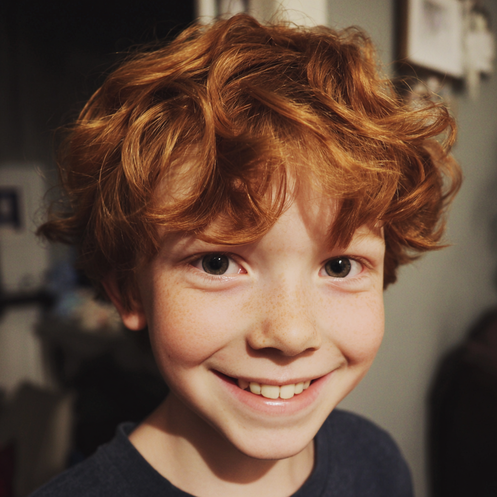 Ein lächelnder kleiner Junge mit roten Haaren | Quelle: Midjourney