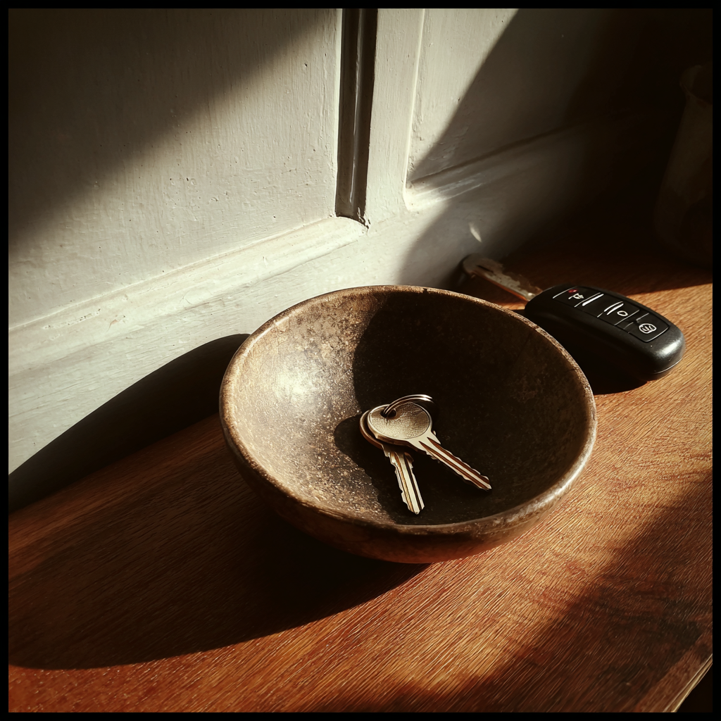 Schlüssel auf einem Flurtisch | Quelle: Midjourney