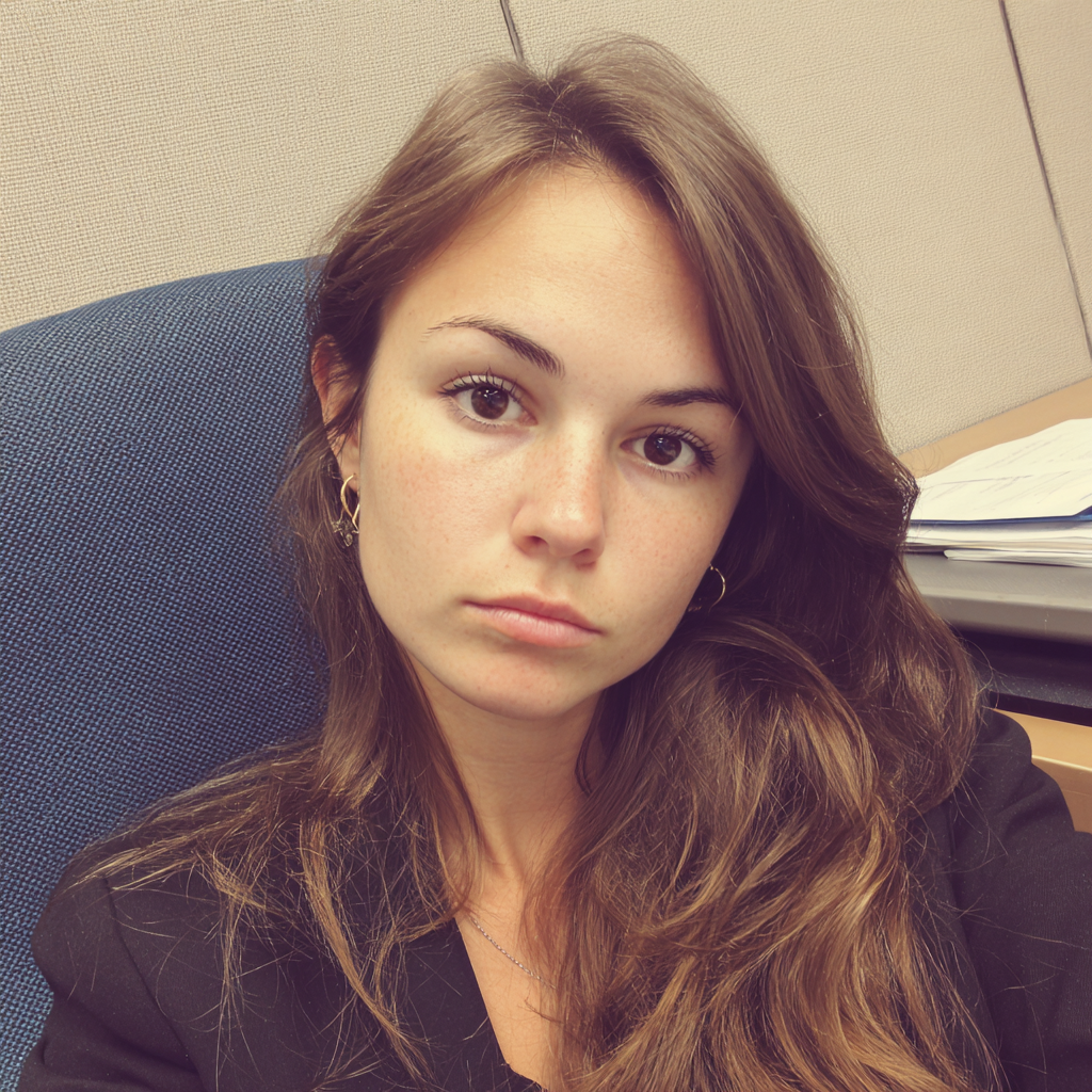 Eine nachdenkliche Frau, die in einem Anwaltsbüro sitzt | Quelle: Midjourney