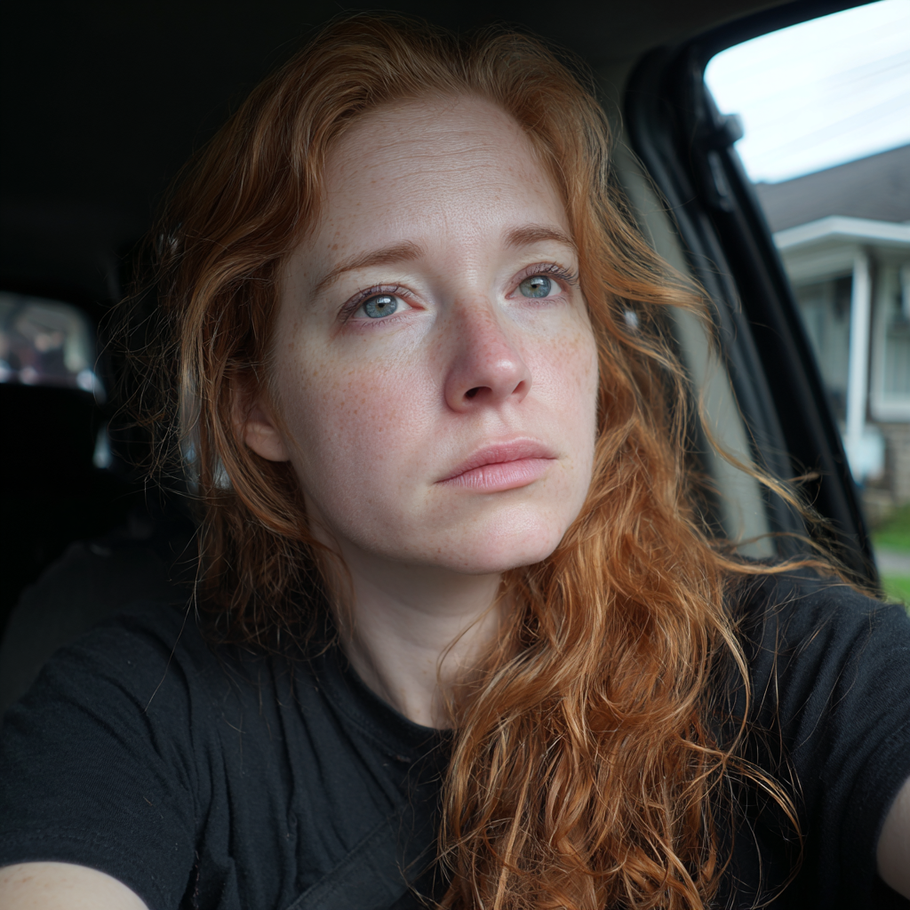Eine nachdenkliche Frau, die in einem Auto sitzt | Quelle: Midjourney