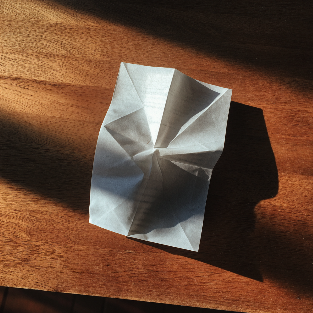 Ein gefaltetes Stück Papier auf einem Tisch | Quelle: Midjourney