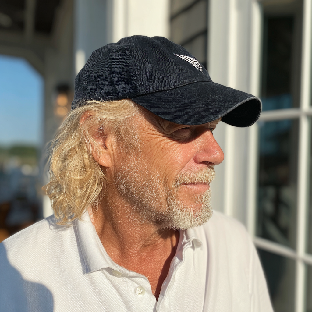 Ein älterer Mann steht draußen und trägt einen weißen Golfer | Quelle: Midjourney