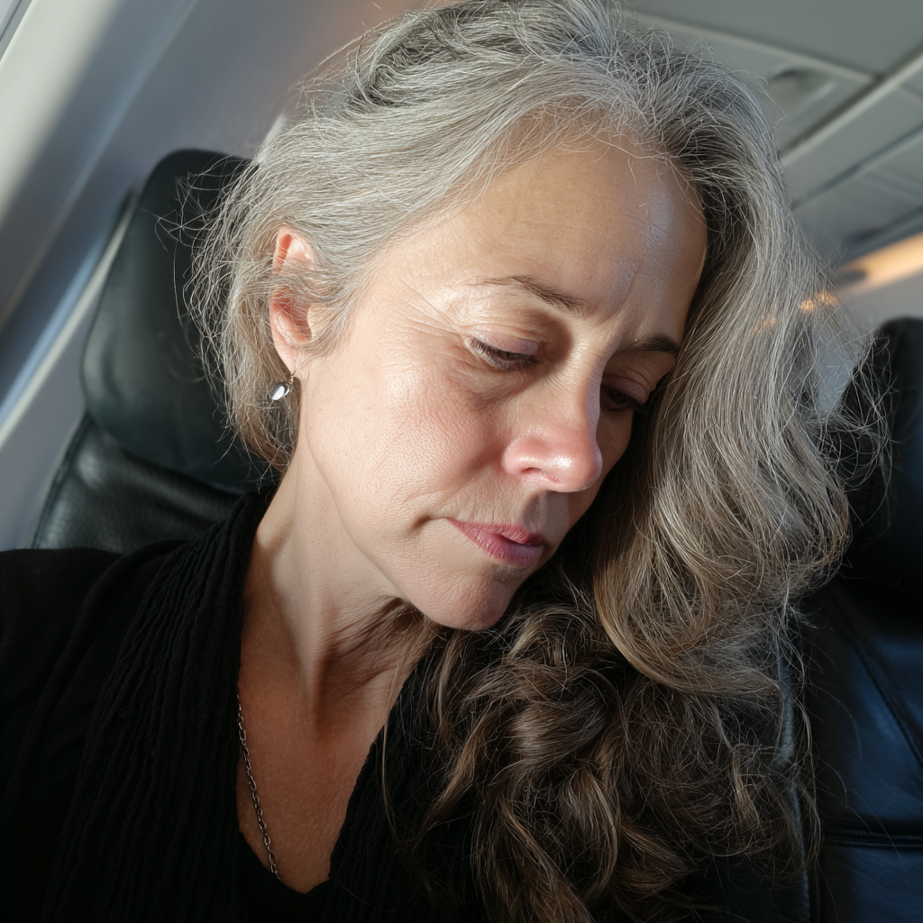 Eine Frau, die in einem Flugzeug sitzt | Quelle: Midjourney