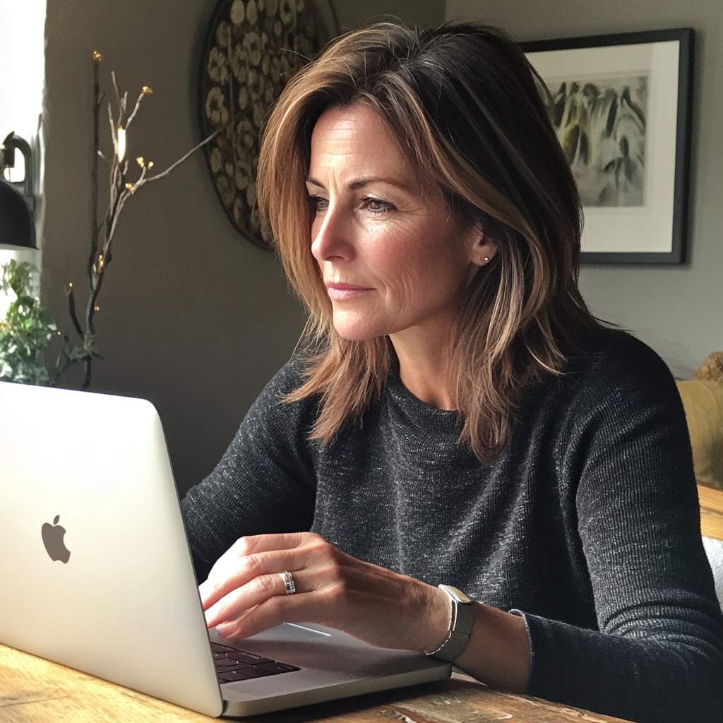 Eine Frau sitzt an ihrem Laptop | Quelle: Midjourney