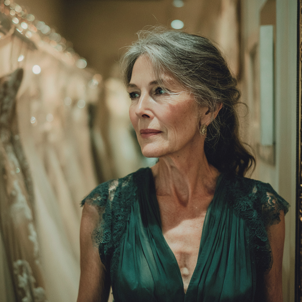Eine ältere Frau, die in einer Boutique steht | Quelle: Midjourney