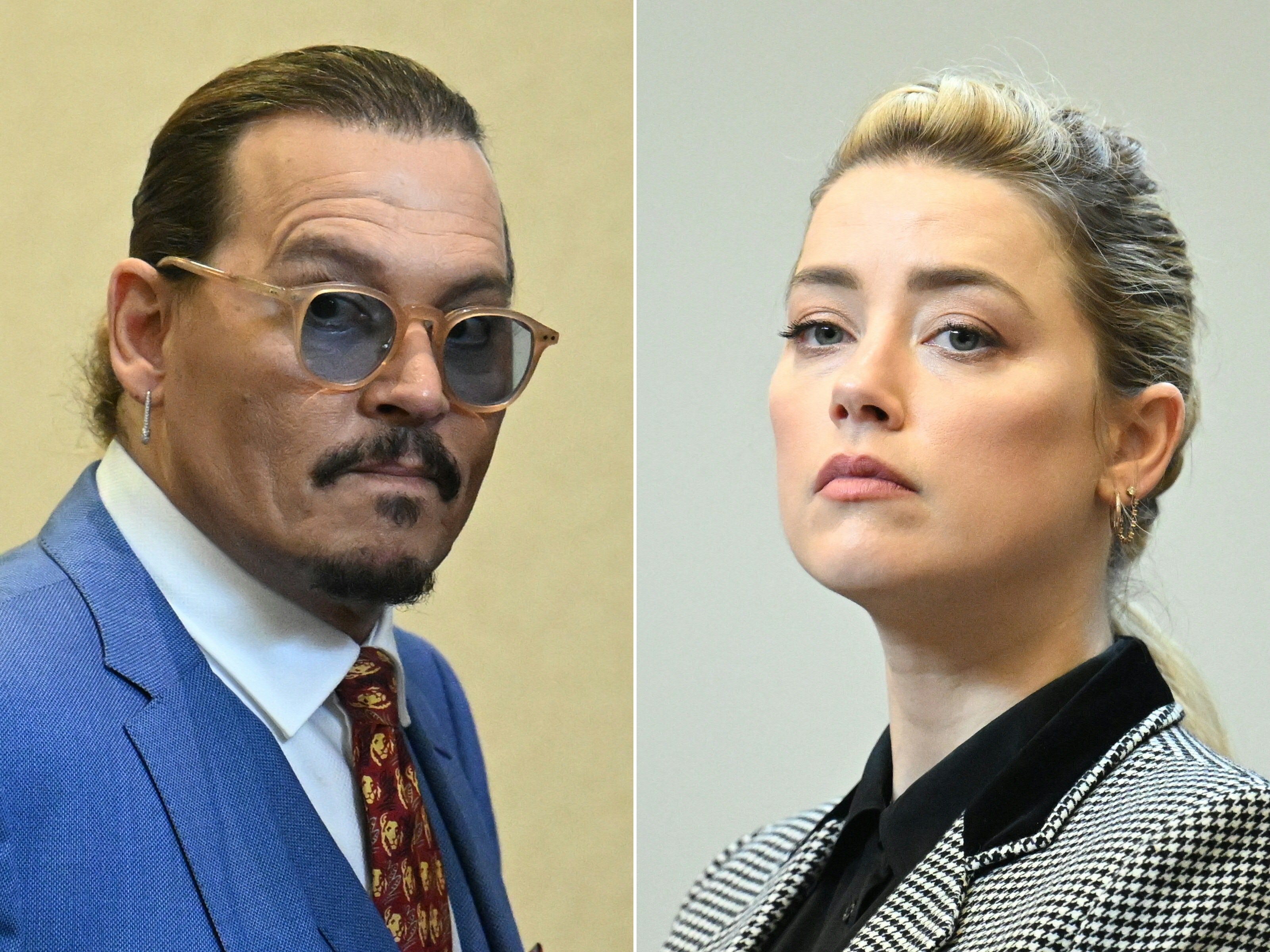 Eine Kombination von Fotos zeigt Johnny Depp und Amber Heard während des Prozesses im Fairfax County Courthouse in Virginia am 24. Mai 2022 | Quelle: Getty Images