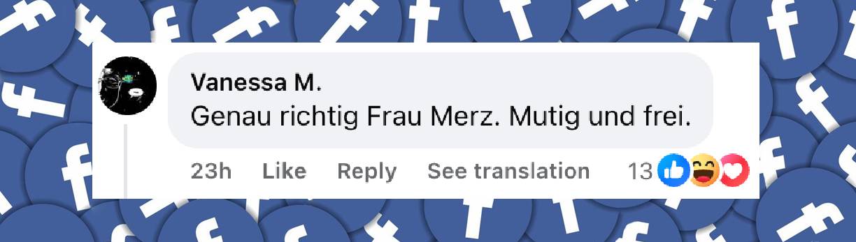 Charlotte Merz' türkises Kleid spaltet das Netz – die Reaktionen fallen deutlich aus. | Quelle: facebook.com/emma.magazin/posts/pfbid0MPztwaUtgw6XniXpc49swhAzRHM5d3w4W8Ga5KucPjQKn4vfoo2G3PjW1TXBjnd5l