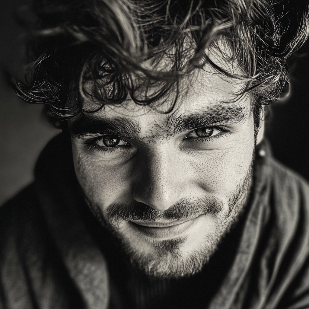 Zbliżenie mężczyzny ze sztucznym uśmiechem | Źródło: Midjourney