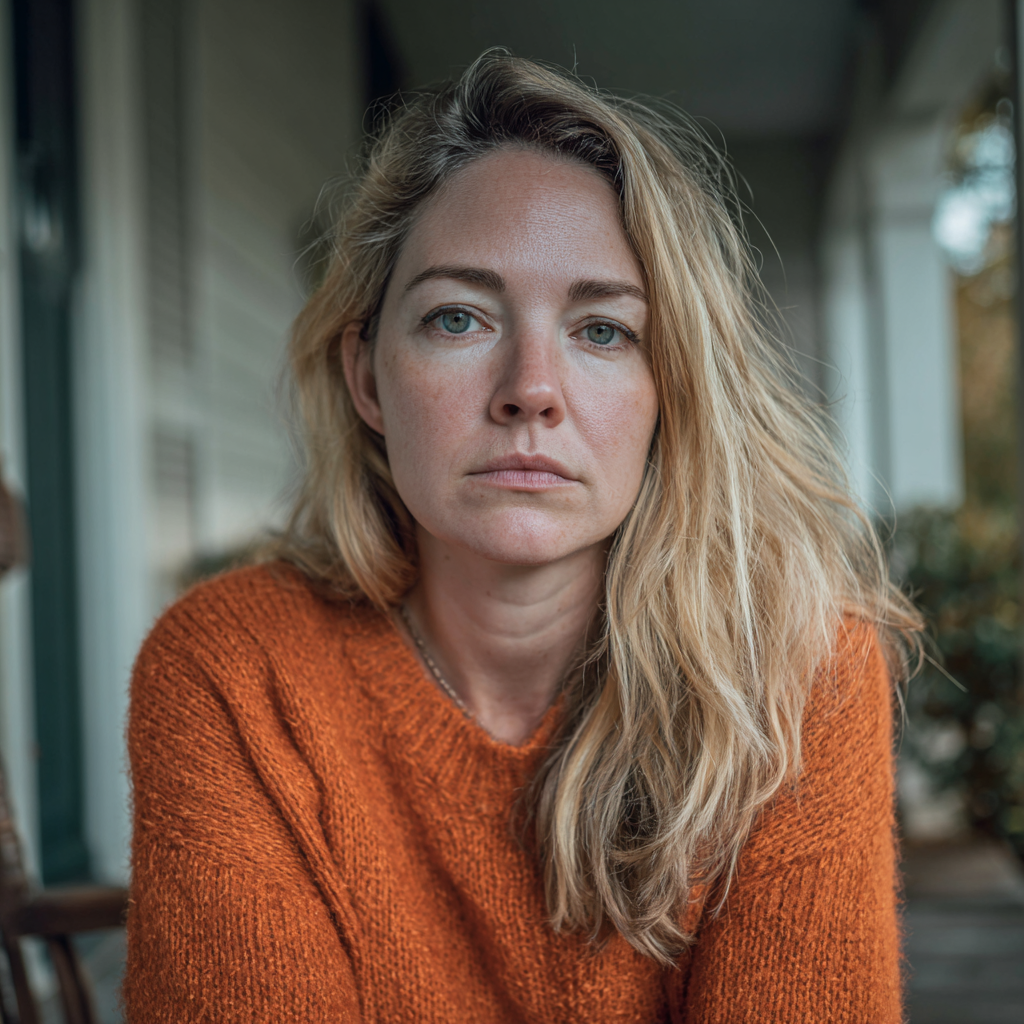 Eine Frau, die auf einer Veranda sitzt | Quelle: Midjourney