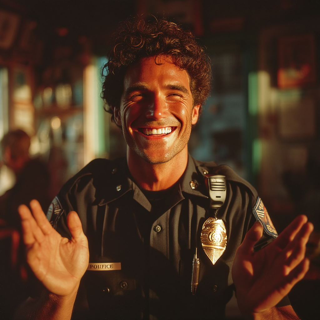 Ein glücklicher Polizist beim Feiern | Quelle: Midjourney