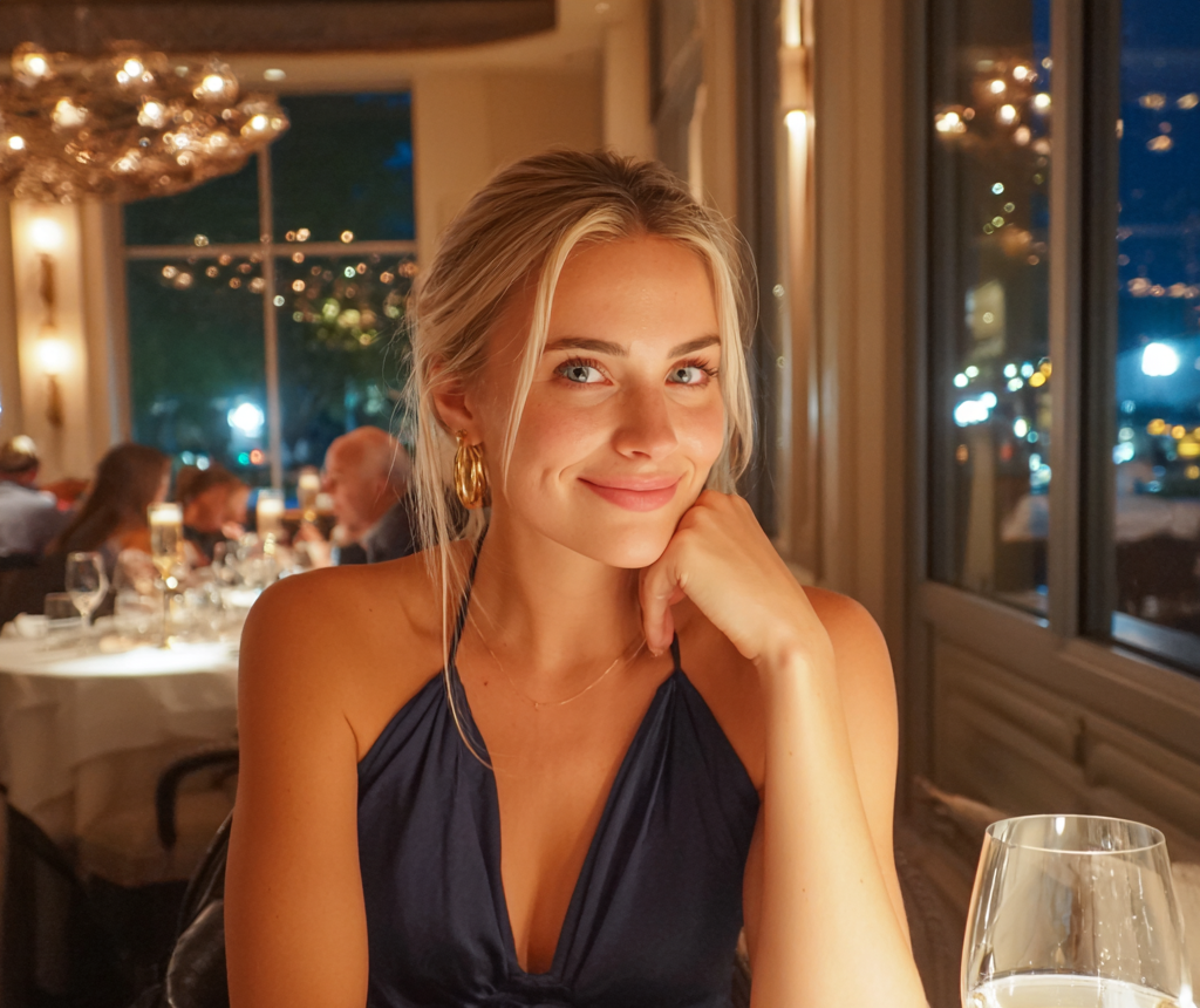 Eine lächelnde Frau, die an einem Tisch sitzt | Quelle: Midjourney