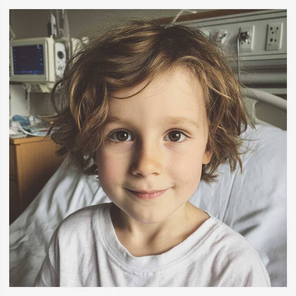 Ein kleiner Junge sitzt in einem Krankenhausbett | Quelle: Midjourney