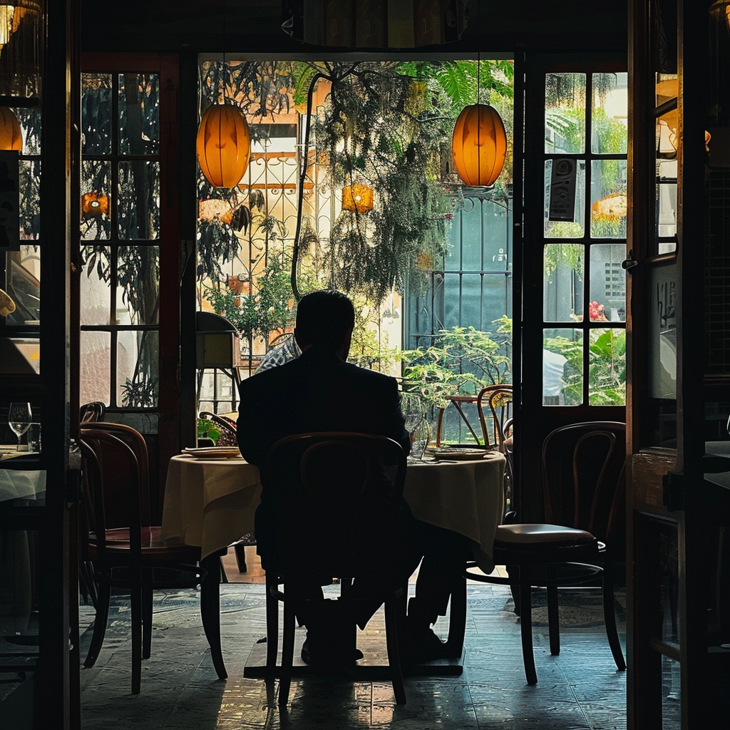 Dylan sitzt in einem Restaurant und wartet auf sein Date | Quelle: Midjourney