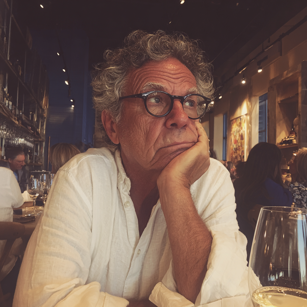 Ein aufgebrachter älterer Mann sitzt an einem Tisch | Quelle: Midjourney