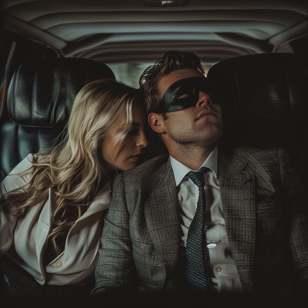 Lilian und Dylan in einem Taxi | Quelle: Midjourney