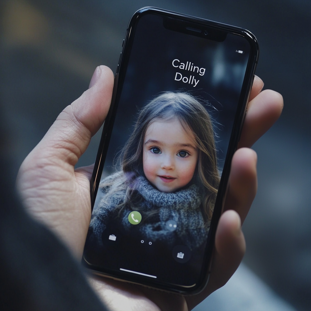 Ein Mann hält ein Smartphone in der Hand, auf dessen Bildschirm ein ausgehender Anruf blinkt | Quelle: Midjourney