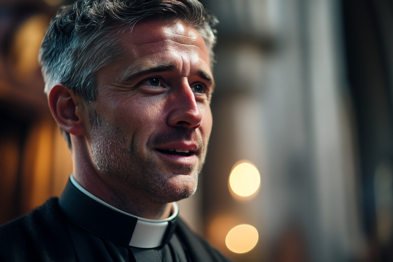 Ein Priester im Gespräch mit einem Bräutigam | Quelle: Midjourney