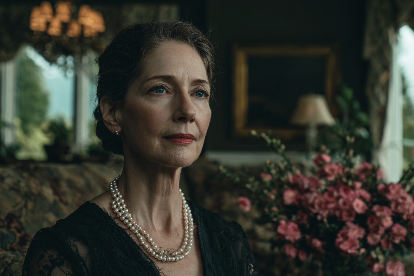 Eine Frau sitzt in ihrem Wohnzimmer | Quelle: Midjourney